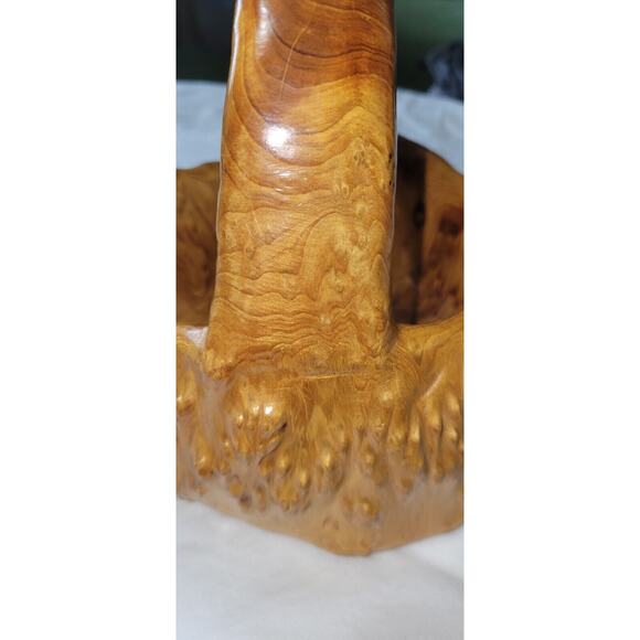 Vintage Burl Wood Handmade Handle Decorative Trinket Handle Basket 7"Wx8"Hx3"D - Picture 6 of 6